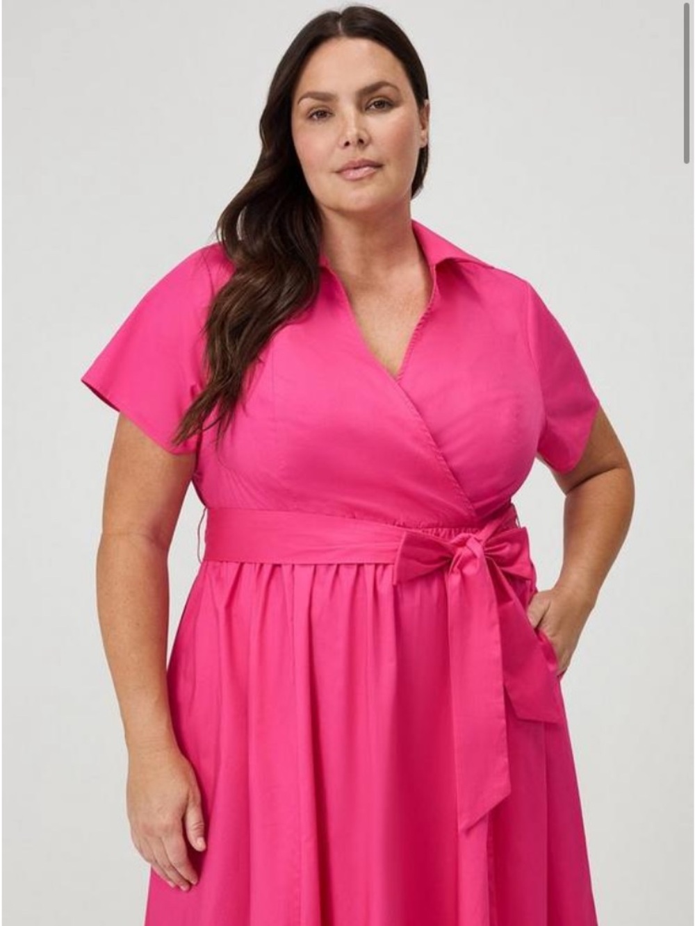 Torrid Cotton Poplin Surplice Midi Dress Size 00/US10 Beetroot Purple (Pink) NWT - Picture 6 of 16
